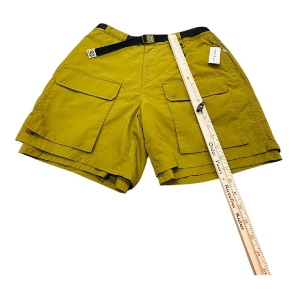 RCOS Outdoor Supply Cargo Shorts Men's Size 32 Green Belted Multi Pocket Nylon